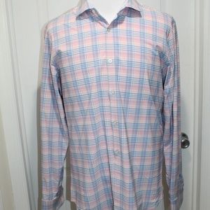 Mizzen Main Size XL Blue White & Pink Plaid Shirt Long Sleeve Trim Fit VGC